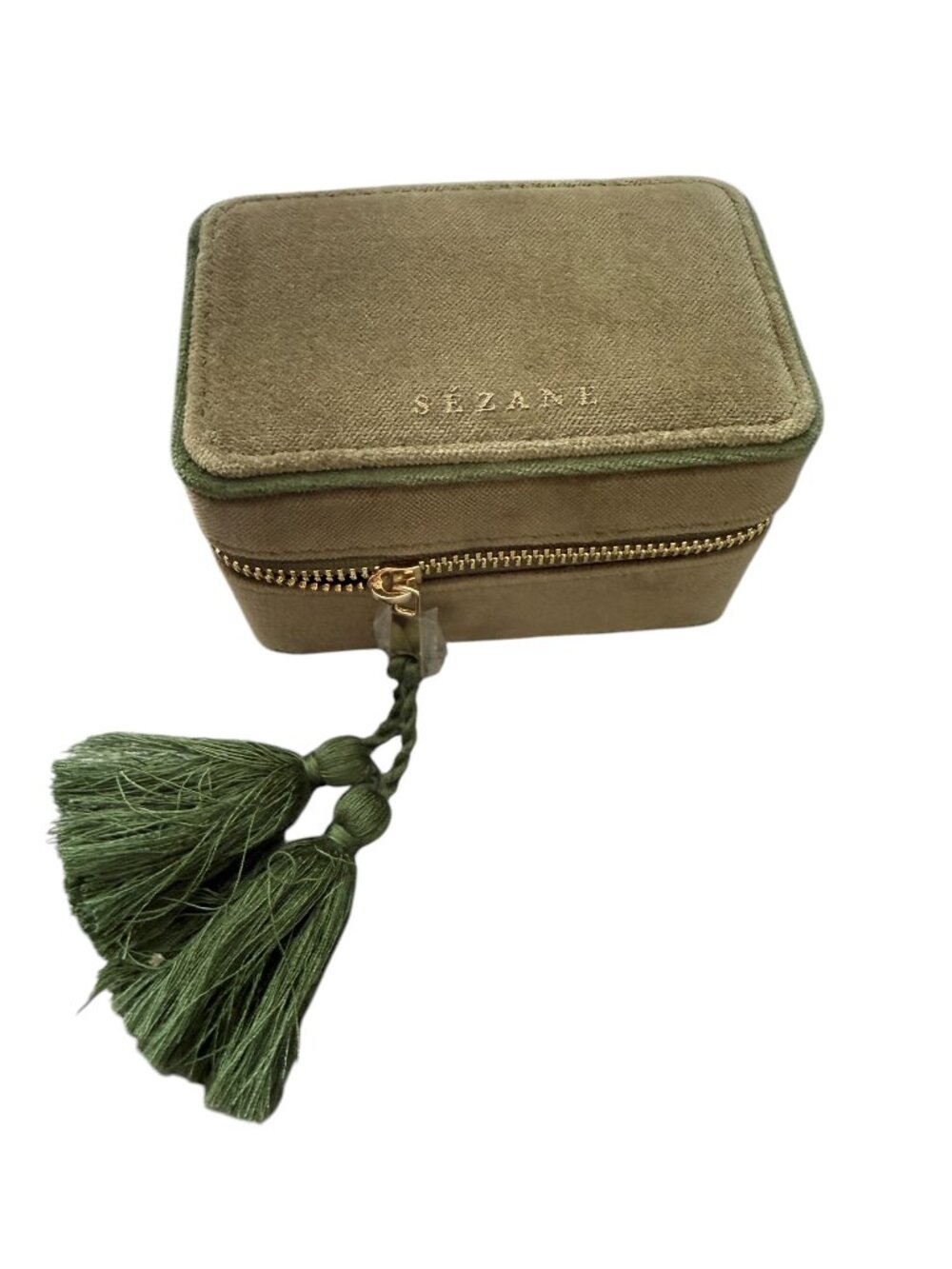 NW0T Sezane Small Olive Green Velvet Zipper Jewelry Case- OS- Travel